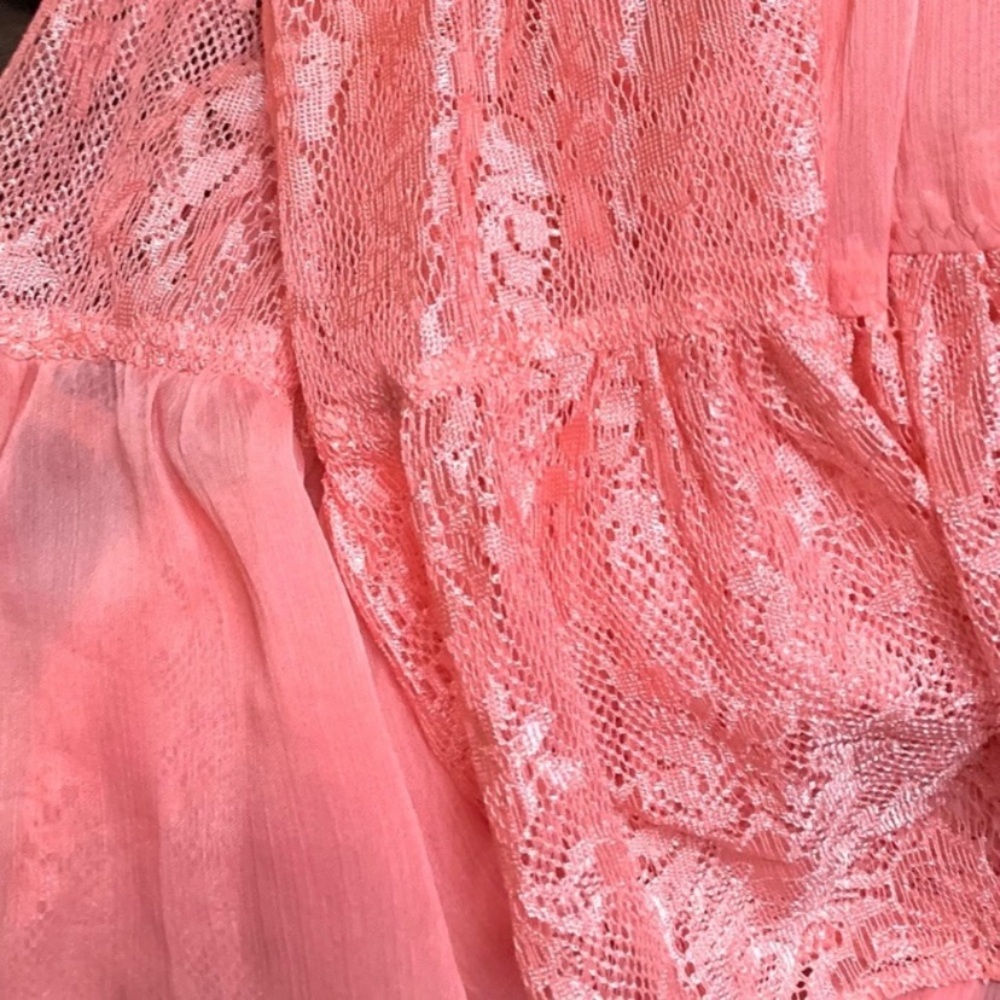 Free People Intimately tiered chiffon and lace pink babydoll slip dress- XS - Picture 10 of 11